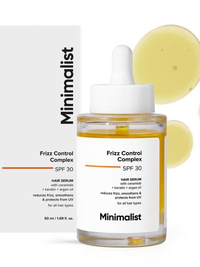 Minimalist Hair Serum for Dry Frizzy Hair with SPF 30, Keratin, Argan Oil & Ceramides| Heat Protection Serum, Smoothens & Protects From UV | Lightweight | Leave In For Women & Men | 50 ml